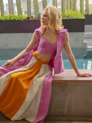 Top, chaleco y falda