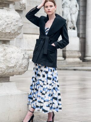 Abrigo envolvente de lana con cardigan en solapa