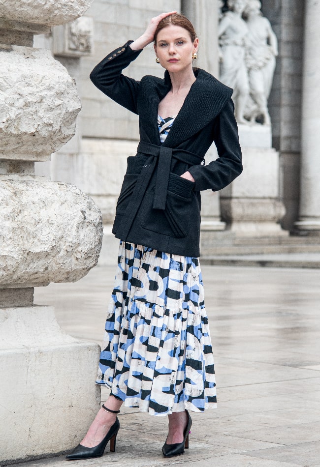 Abrigo envolvente de lana con cardigan en solapa