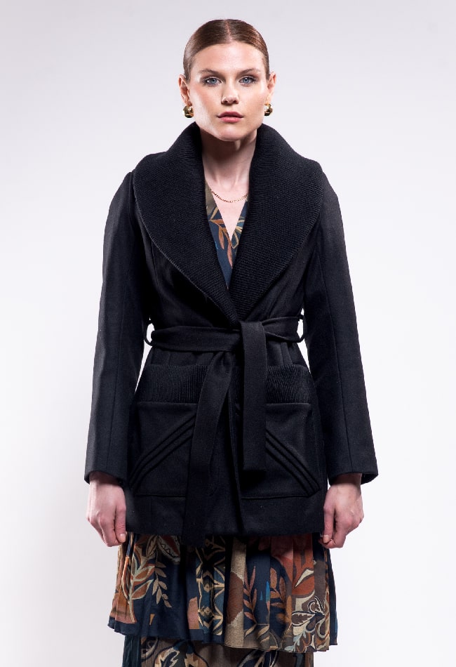 Abrigo envolvente de lana con cardigan en solapa - Imagen 2