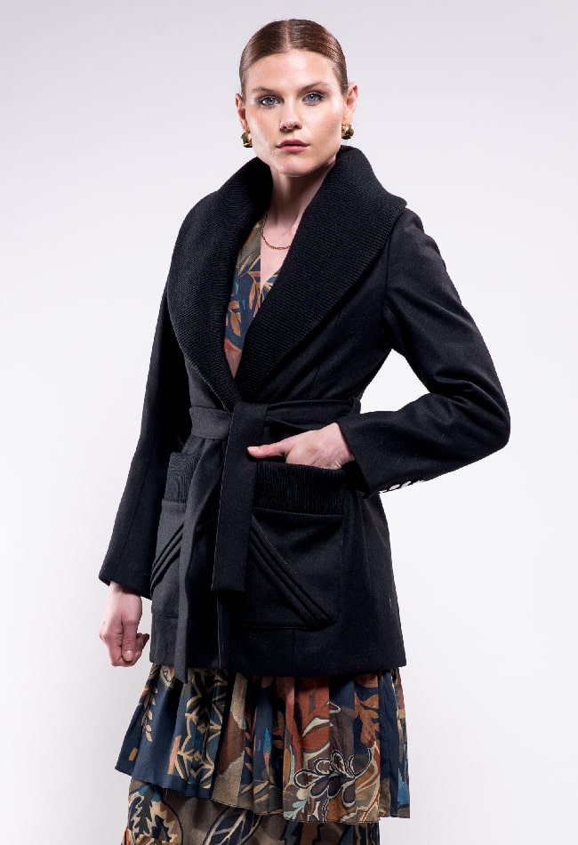 Abrigo envolvente de lana con cardigan en solapa - Imagen 3