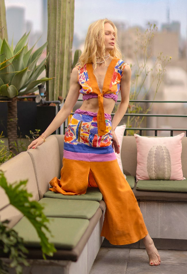 Coordinado crop top y falda maxi de lino con algodón - Imagen 3